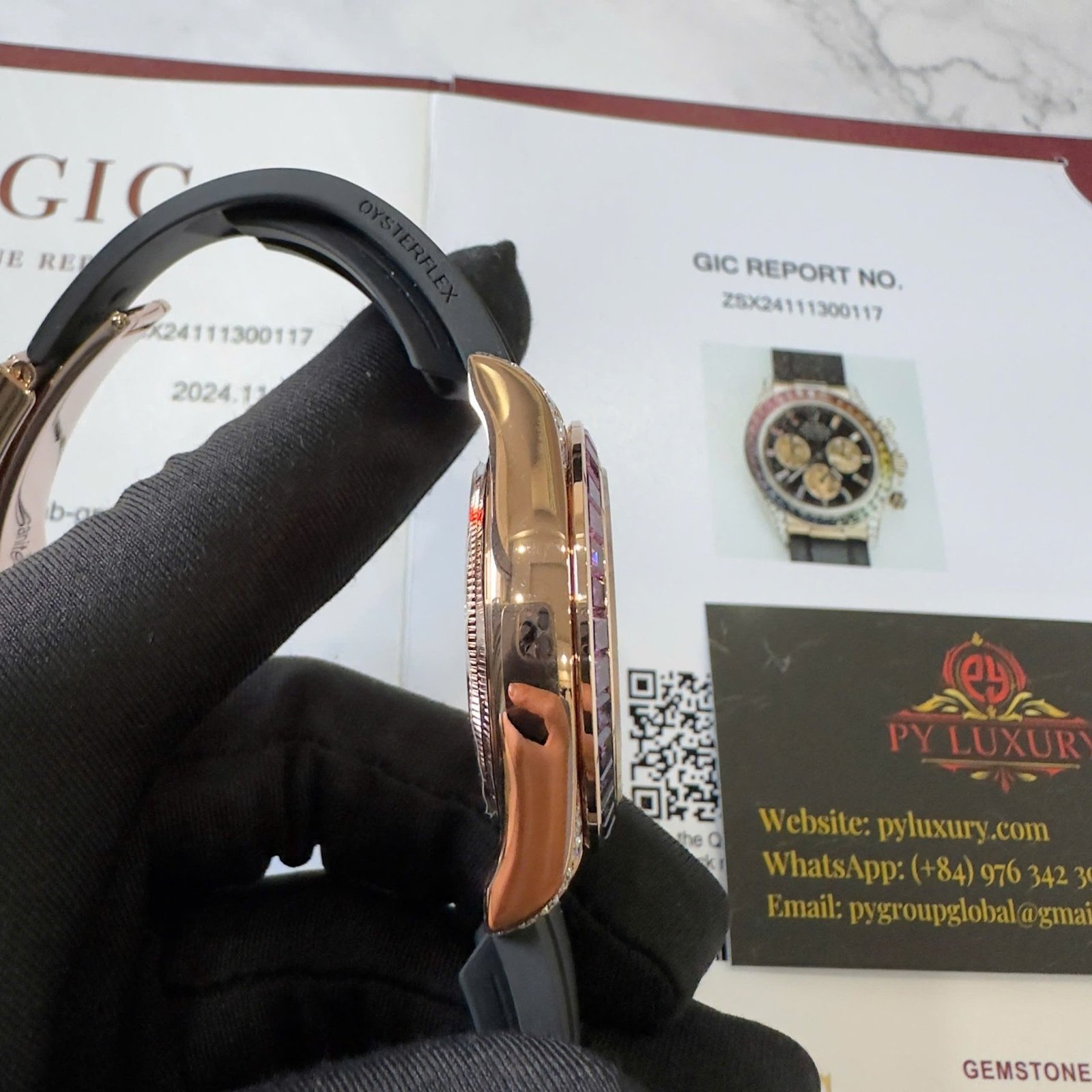 Rolex Daytona Rainbow 18K Rose Gold Wrapped Custom Moissanite & Synthetic Sapphire Rubber Strap Super Clone 40mm - 图片 12