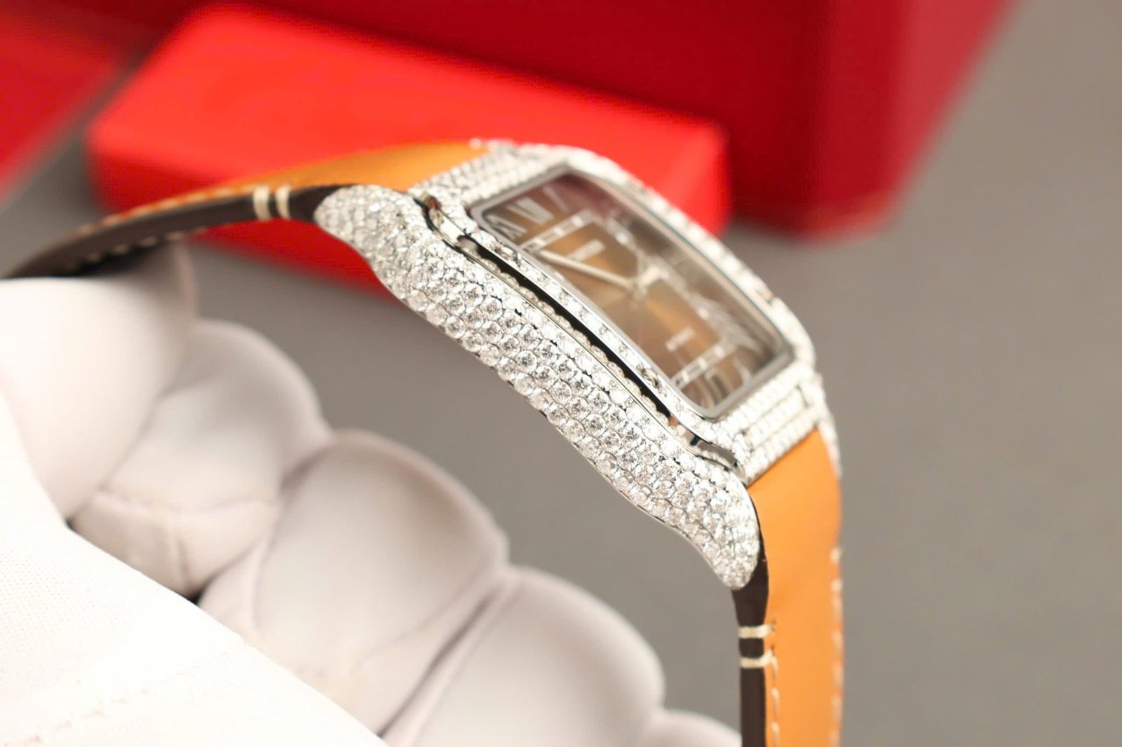 Cartier Santos Large Model Brown Dial Custom Moissanite Case Best Replica 39.8mm - 图片 10