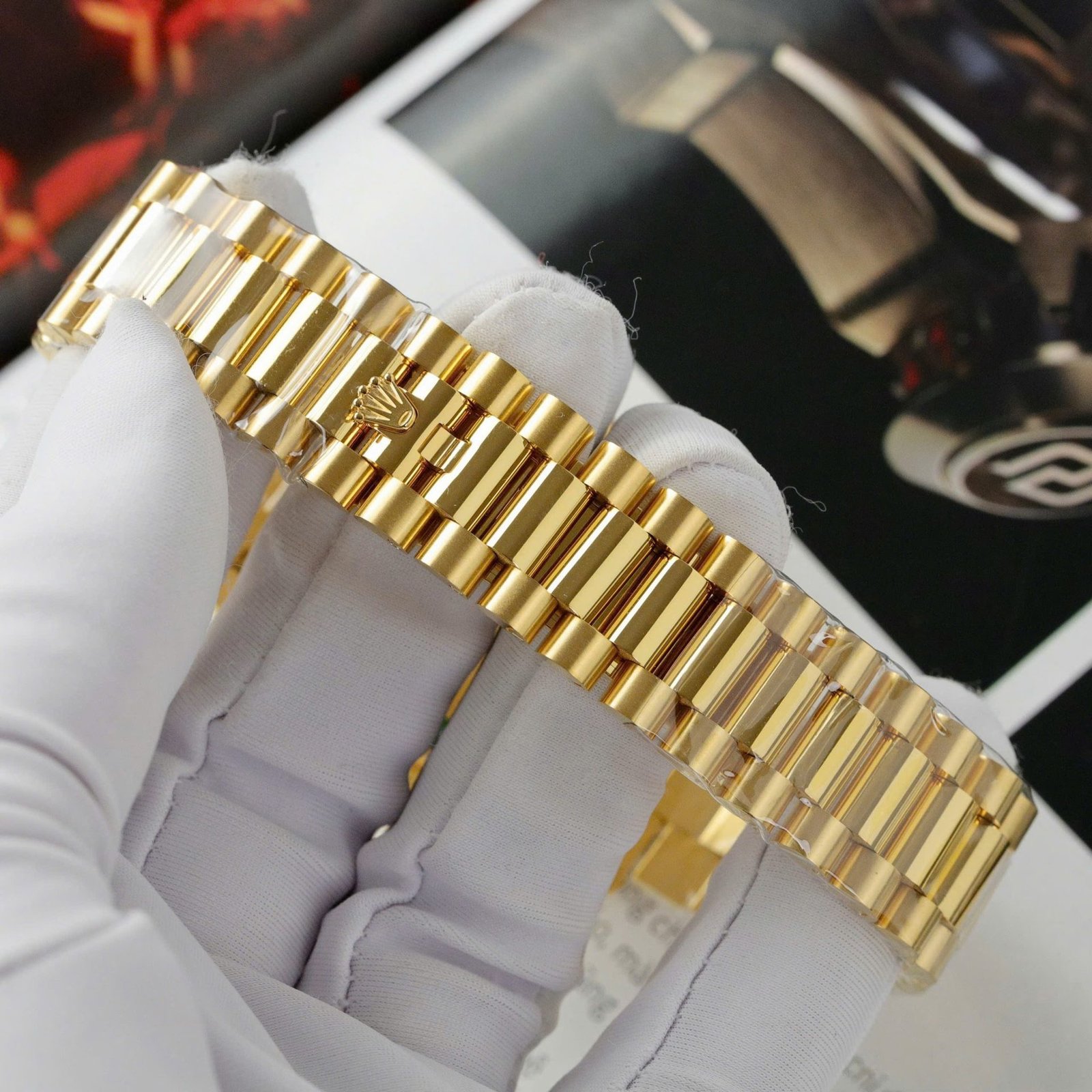 Rolex Day Date 228238-0008 Silver Diagonal Motif Stick Dial 18K Gold Wrapped Best Replica V3 GMF 40mm - 图片 10