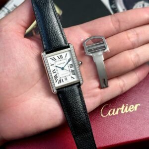 Cartier Tank Solo Extra Large White Dial Diamond Bezel Leather Strap Best Replica AF 31mm x 41mm