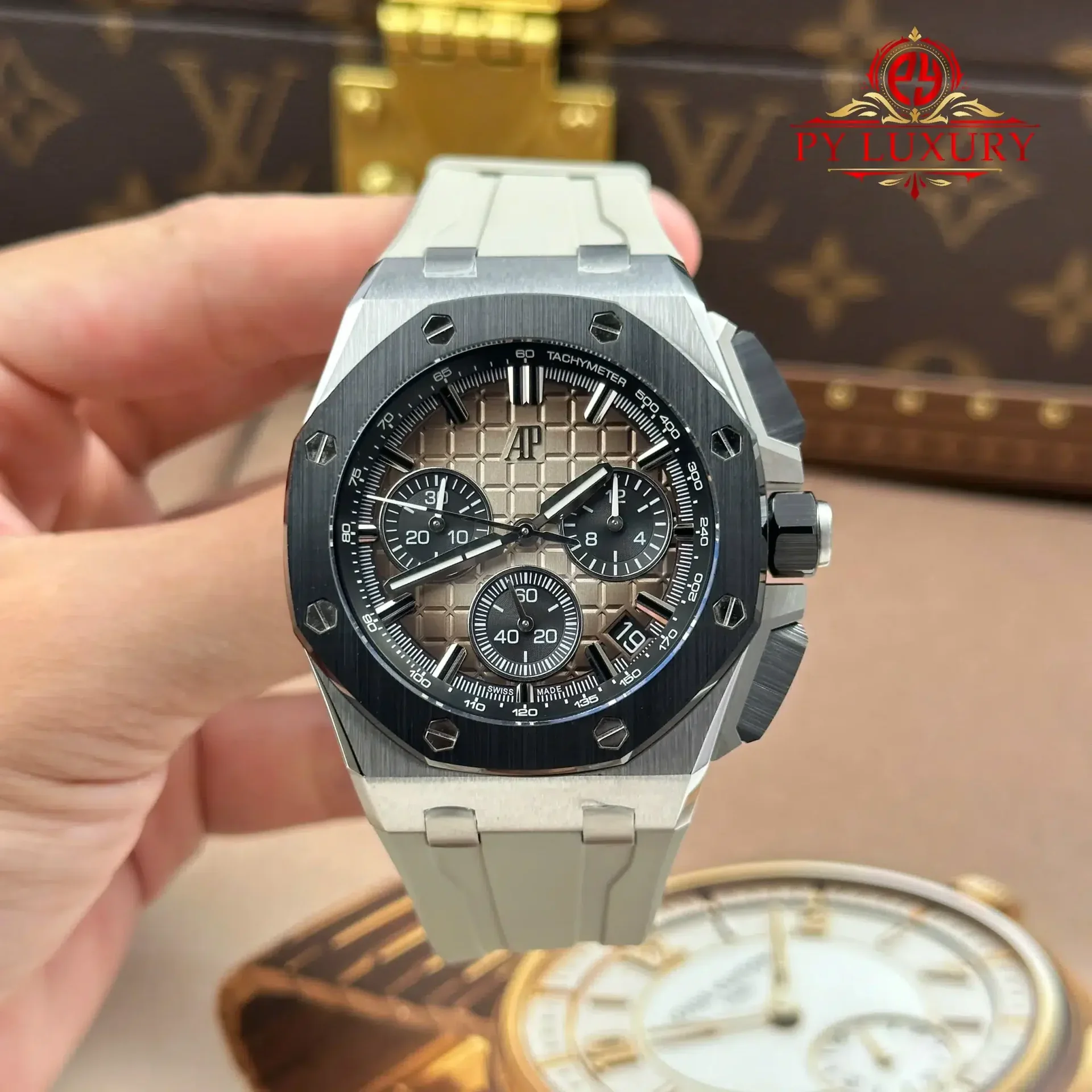 Audemars Piguet Royal Oak Offshore Chronograph 26420SO Smoked Taupe Dial Rubber Strap 1:1 Best Replica DDF 43mm (Free Sprung)