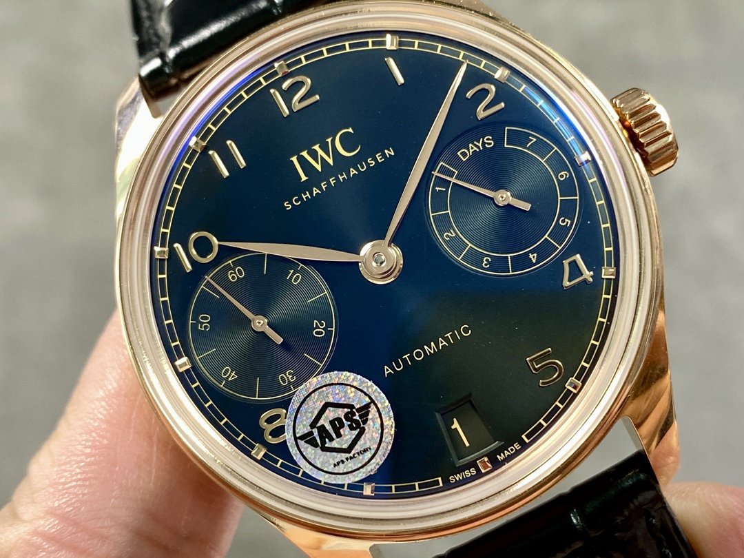 IWC Portugieser IW500713 Rose Gold Blue Dial Leather Strap Best Replica APSF 42mm - 图片 2