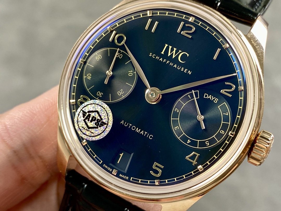 IWC Portugieser IW500713 Rose Gold Blue Dial Leather Strap Best Replica APSF 42mm - 图片 3