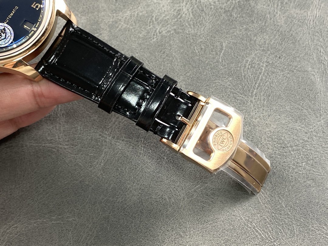 IWC Portugieser IW500713 Rose Gold Blue Dial Leather Strap Best Replica APSF 42mm - 图片 7