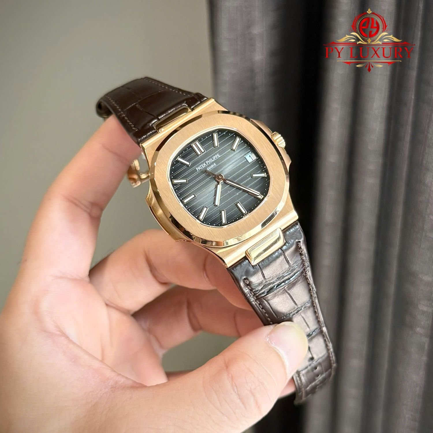 Patek Philippe Nautilus 5711R-001 Grey Dial 18K Gold Wrapped Leather Strap 1:1 Best Replica 40mm - 图片 4