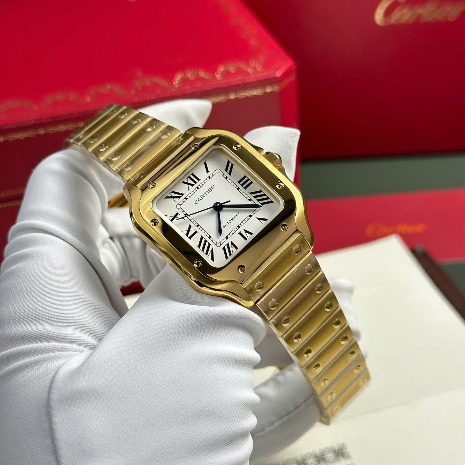 Cartier Santos WGSA0030 Yellow Gold White Dial Medium Model Best Replica BVF 35.1mm - 图片 3