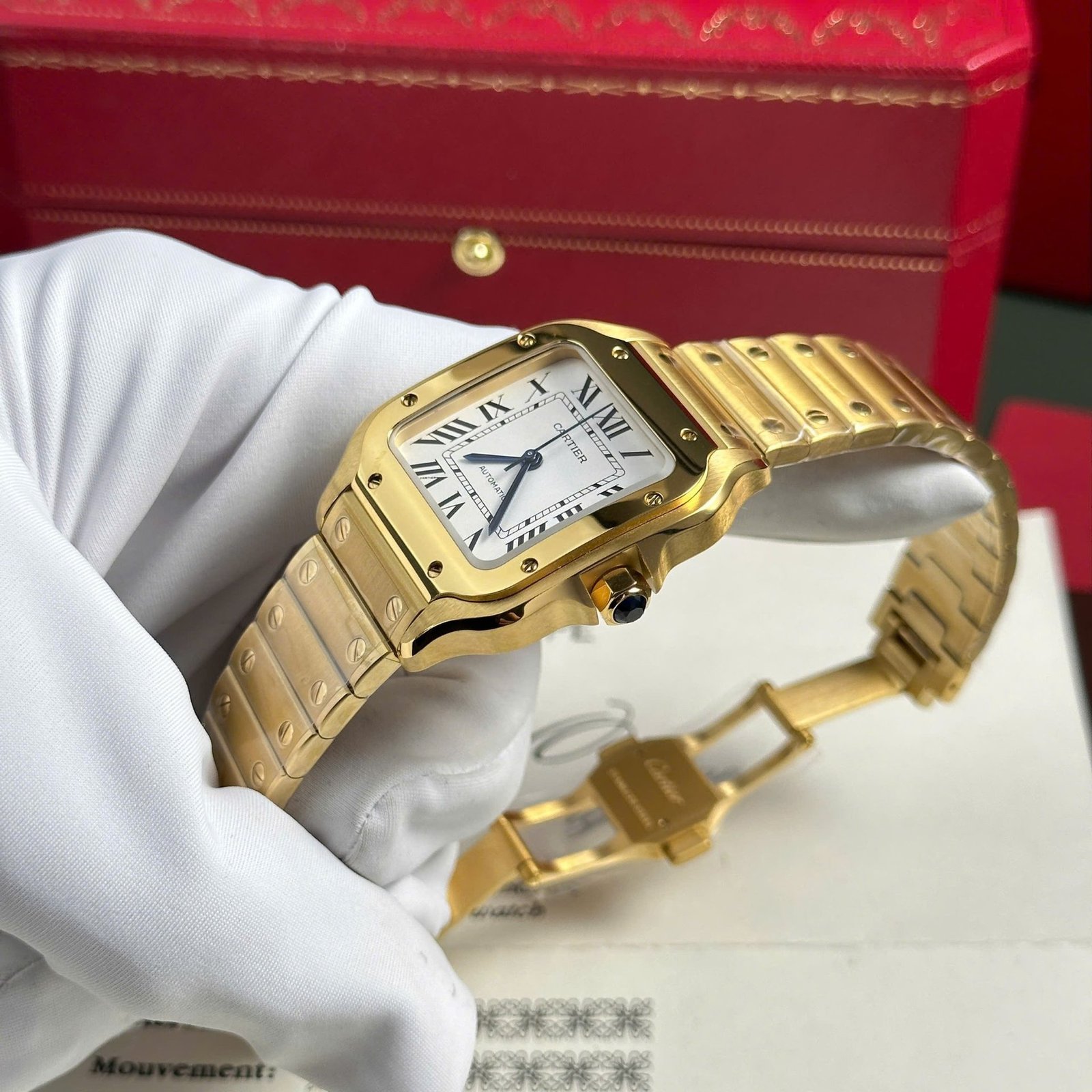 Cartier Santos WGSA0030 Yellow Gold White Dial Medium Model Best Replica BVF 35.1mm - 图片 4
