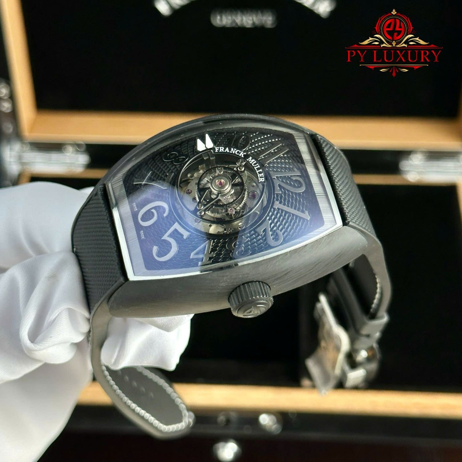 Franck Muller Grand Central Tourbillon Black Carbon Arabic Dial Best Replica 44mm - 图片 4
