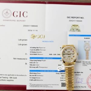 Rolex Day-Date 40 Diamond Paved Rainbow Dial 18K Yellow Gold Wrapped Baguette Moissanite Bezel Best Replica 40mm
