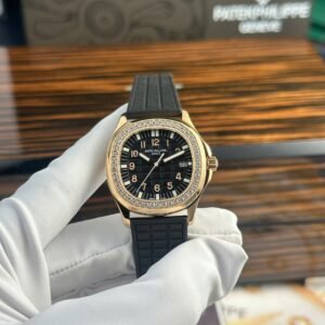 Patek Philippe Aquanaut 5068R Rose Gold Black Dial DIamond Bezel Quartz Best Replica PPF 35.6mm