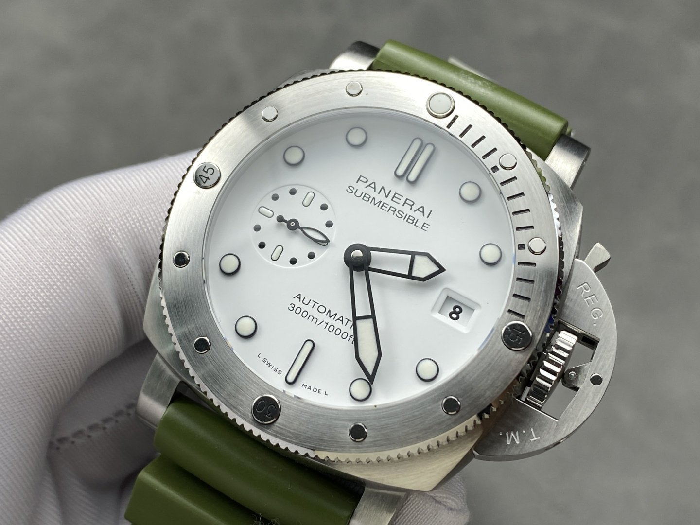 Panerai Submersible Quarantaquattro Bianco PAM1226 White Dial Green Rubber Strap 1:1 Best Replica VSF 44mm - 图片 3