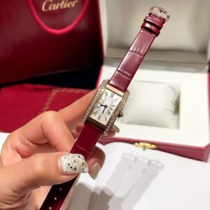 Cartier Tank Américaine WJTA0059 Rose Gold Silver Dial Stone-set Bezel Small Model Best Replica 35.4 mm x 19.4 mm