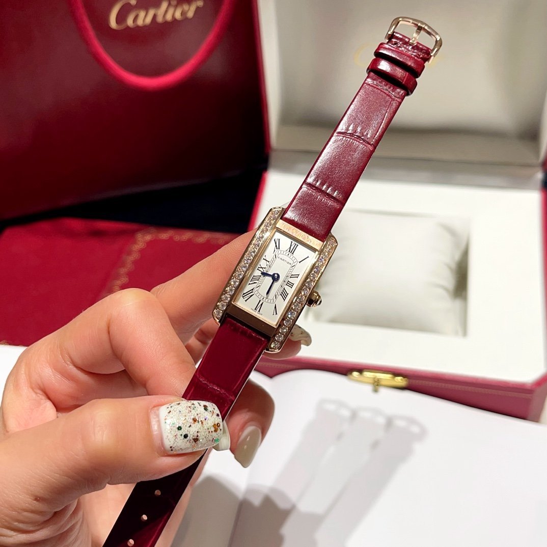 Cartier Tank Américaine WJTA0059 Rose Gold Silver Dial Stone-set Bezel Small Model Best Replica 35.4 mm x 19.4 mm