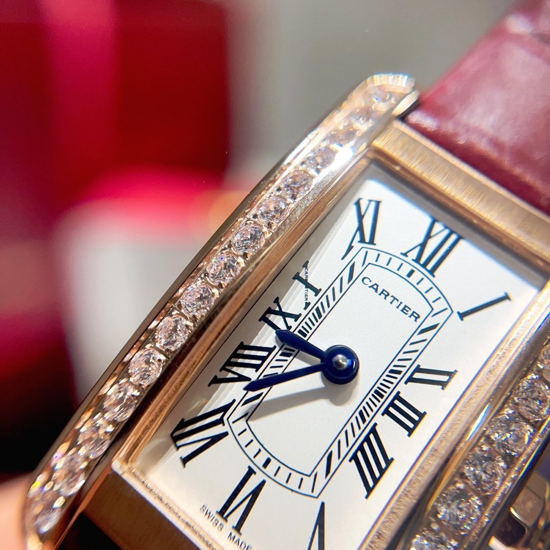 Cartier Tank Américaine WJTA0059 Rose Gold Silver Dial Stone-set Bezel Small Model Best Replica 35.4 mm x 19.4 mm - 图片 3