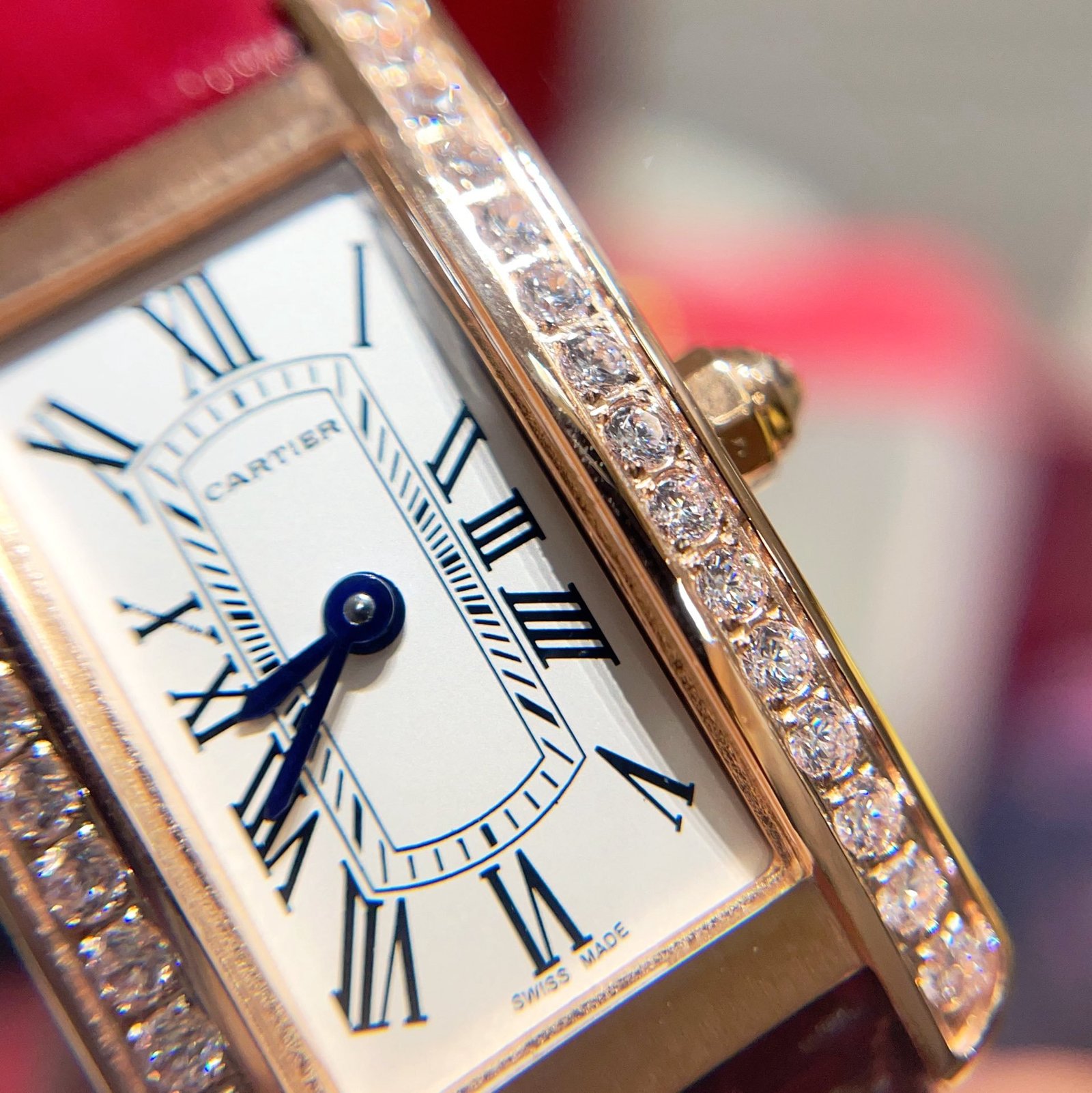Cartier Tank Américaine WJTA0059 Rose Gold Silver Dial Stone-set Bezel Small Model Best Replica 35.4 mm x 19.4 mm - 图片 4