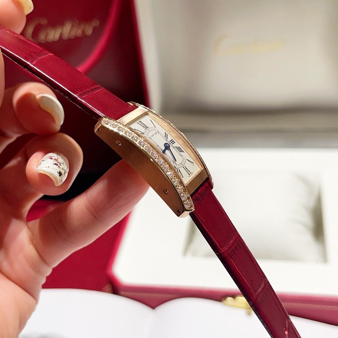 Cartier Tank Américaine WJTA0059 Rose Gold Silver Dial Stone-set Bezel Small Model Best Replica 35.4 mm x 19.4 mm - 图片 5