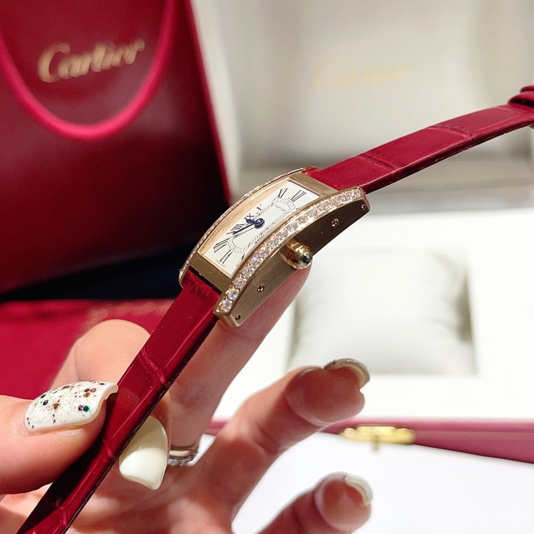 Cartier Tank Américaine WJTA0059 Rose Gold Silver Dial Stone-set Bezel Small Model Best Replica 35.4 mm x 19.4 mm - 图片 6