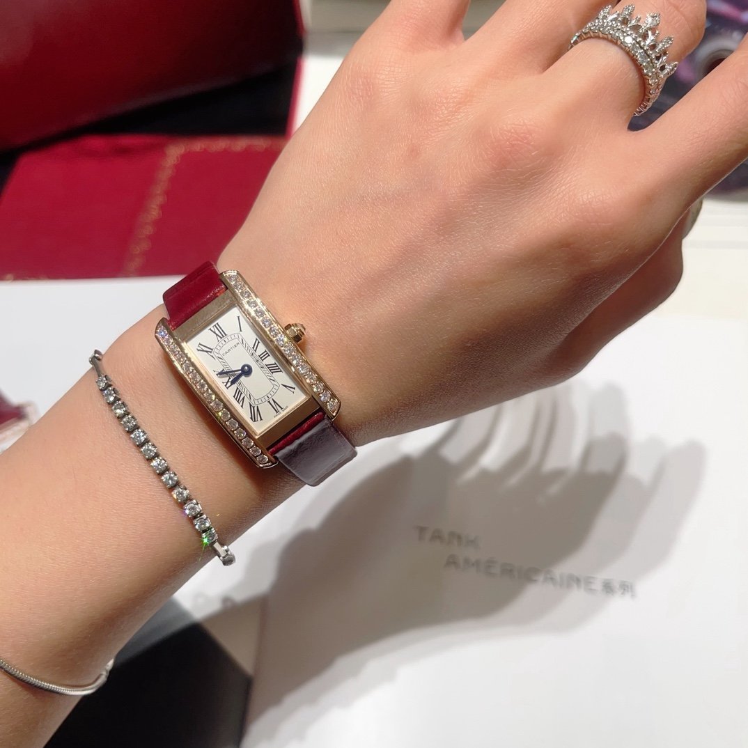 Cartier Tank Américaine WJTA0059 Rose Gold Silver Dial Stone-set Bezel Small Model Best Replica 35.4 mm x 19.4 mm - 图片 8
