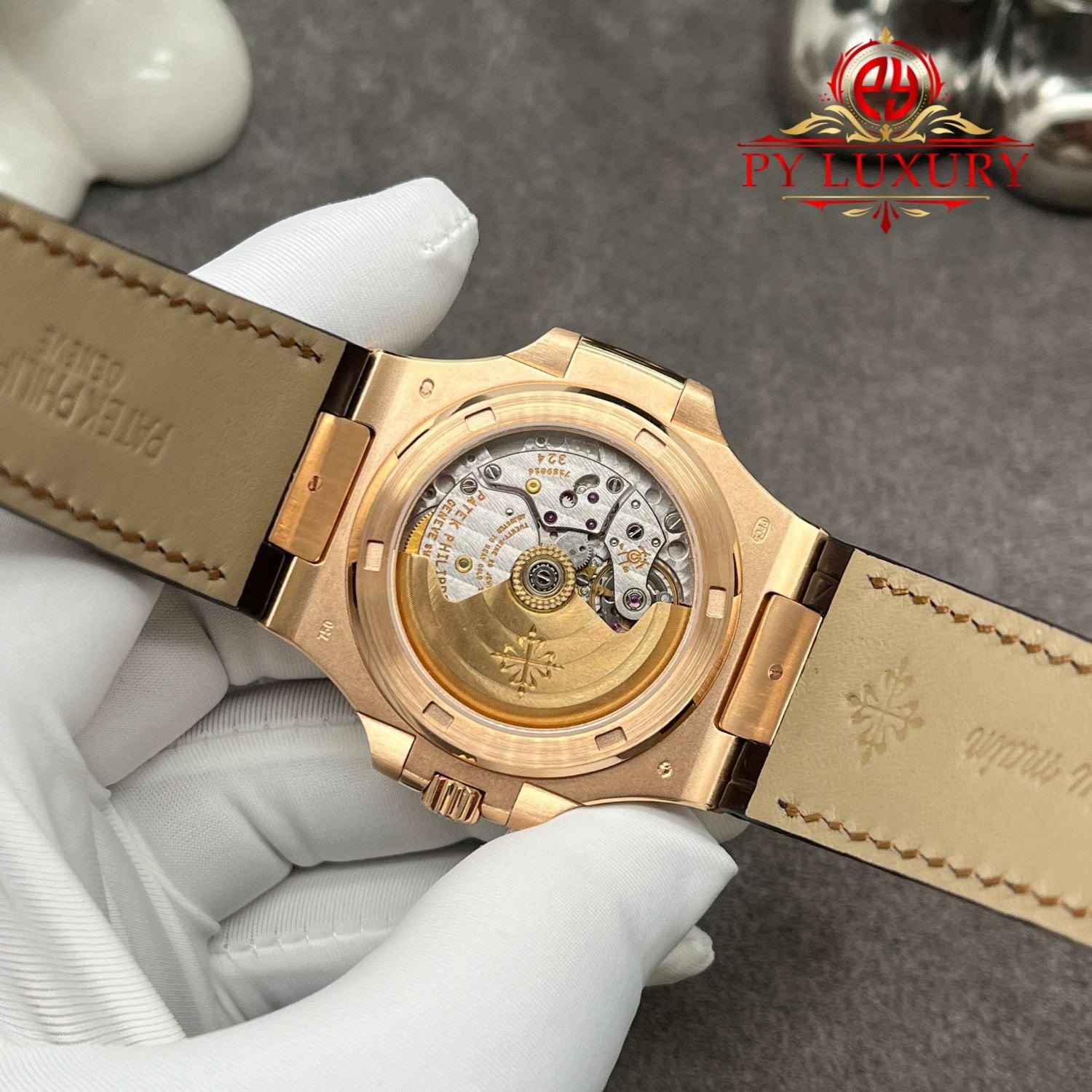 Patek Philippe Nautilus 5711R-001 Grey Dial 1:1 Custom Made Pure 18K Rose Gold Crocodile Leather Strap 40mm - 图片 5