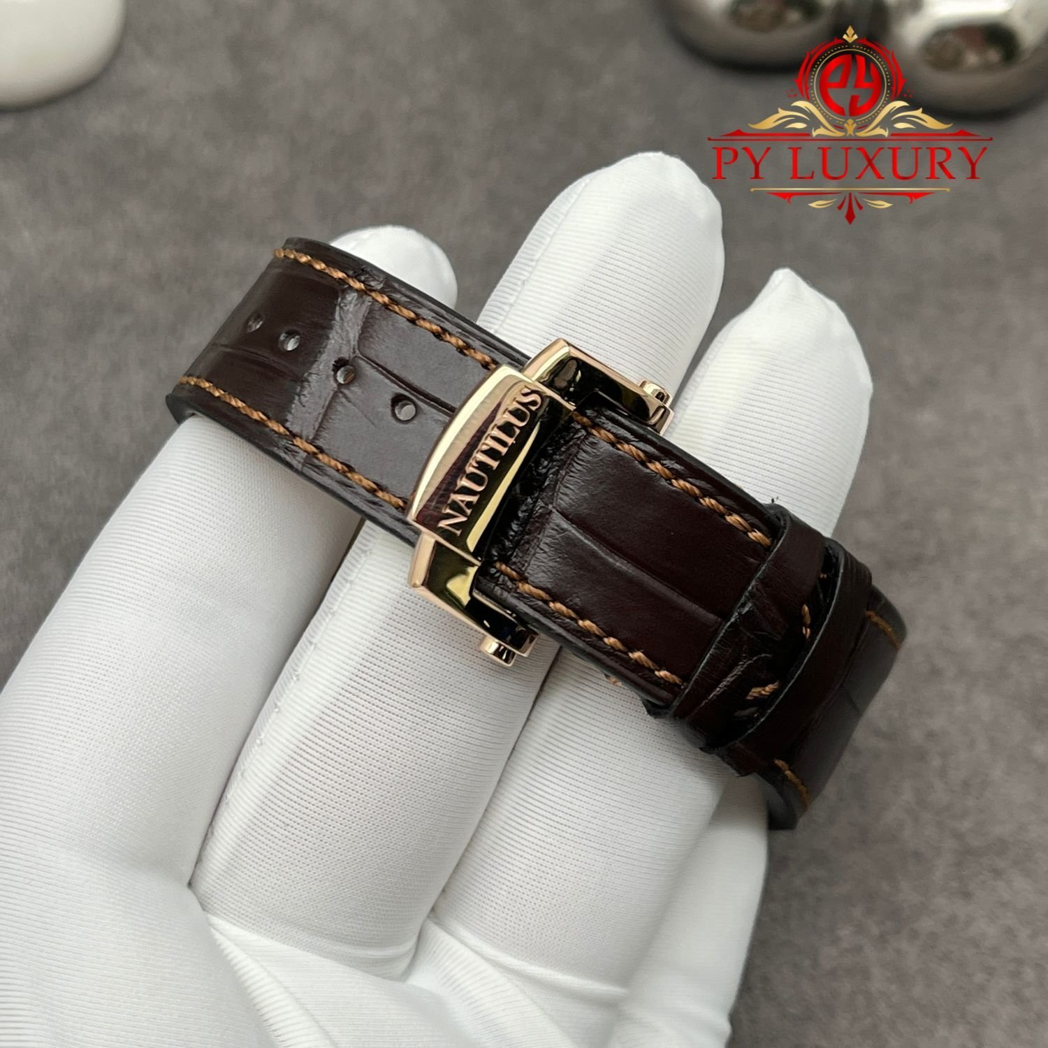 Patek Philippe Nautilus 5711R-001 Grey Dial 1:1 Custom Made Pure 18K Rose Gold Crocodile Leather Strap 40mm - 图片 7