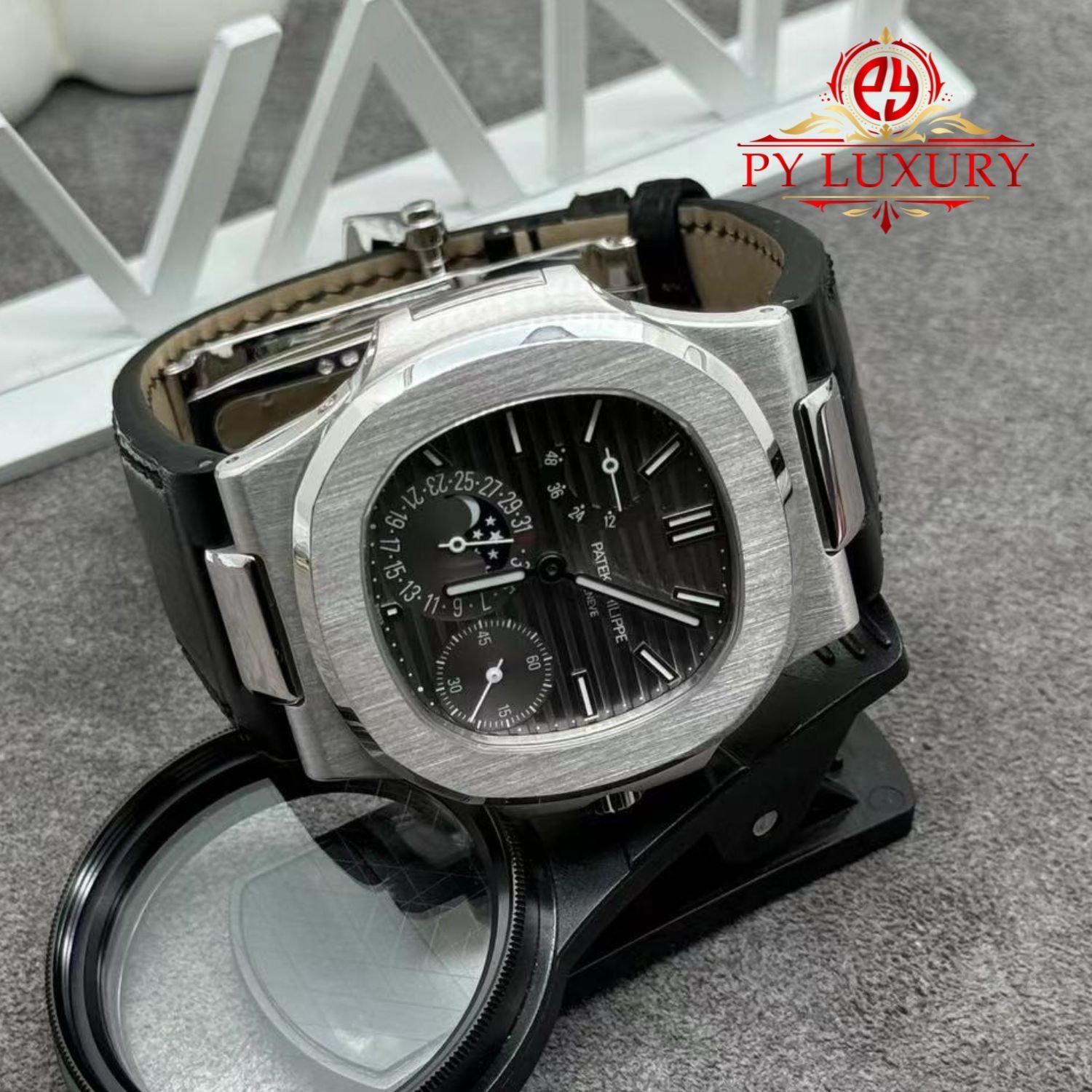 Patek Philippe Nautilus 5712G-001 Grey Dial 1:1 Custom Made Pure 18K White Gold Crocodile Leather Strap 40mm - 图片 6