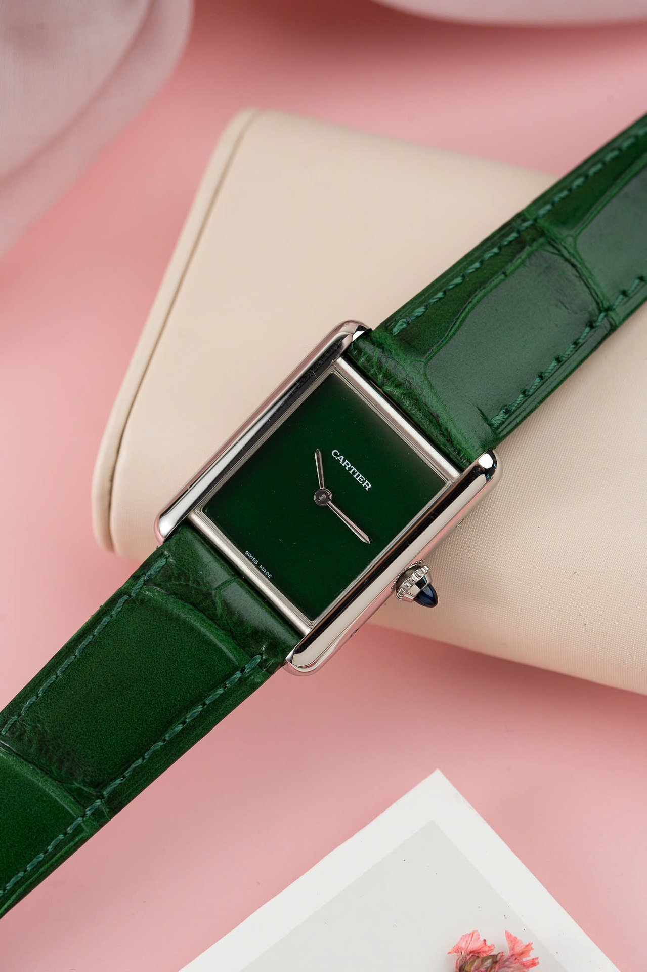 Cartier Tank Must Large WSTA0056 Green Dial Leather Strap 1:1 Best Copy 33.7mm x 25.5mm