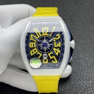 Franck Muller Vanguard V45 White Ceramic Case Yellow Arabic Numerals 1:1 Best Replica ABF 45mm