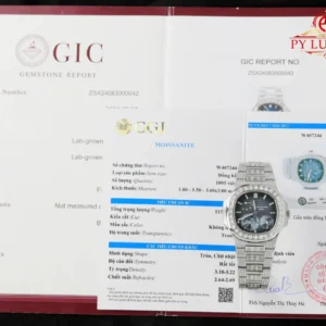 Patek Philippe Nautilus 5712/1A Blue Dial Custom Baguette Moissanite 1:1 Best Copy PPF 40mm