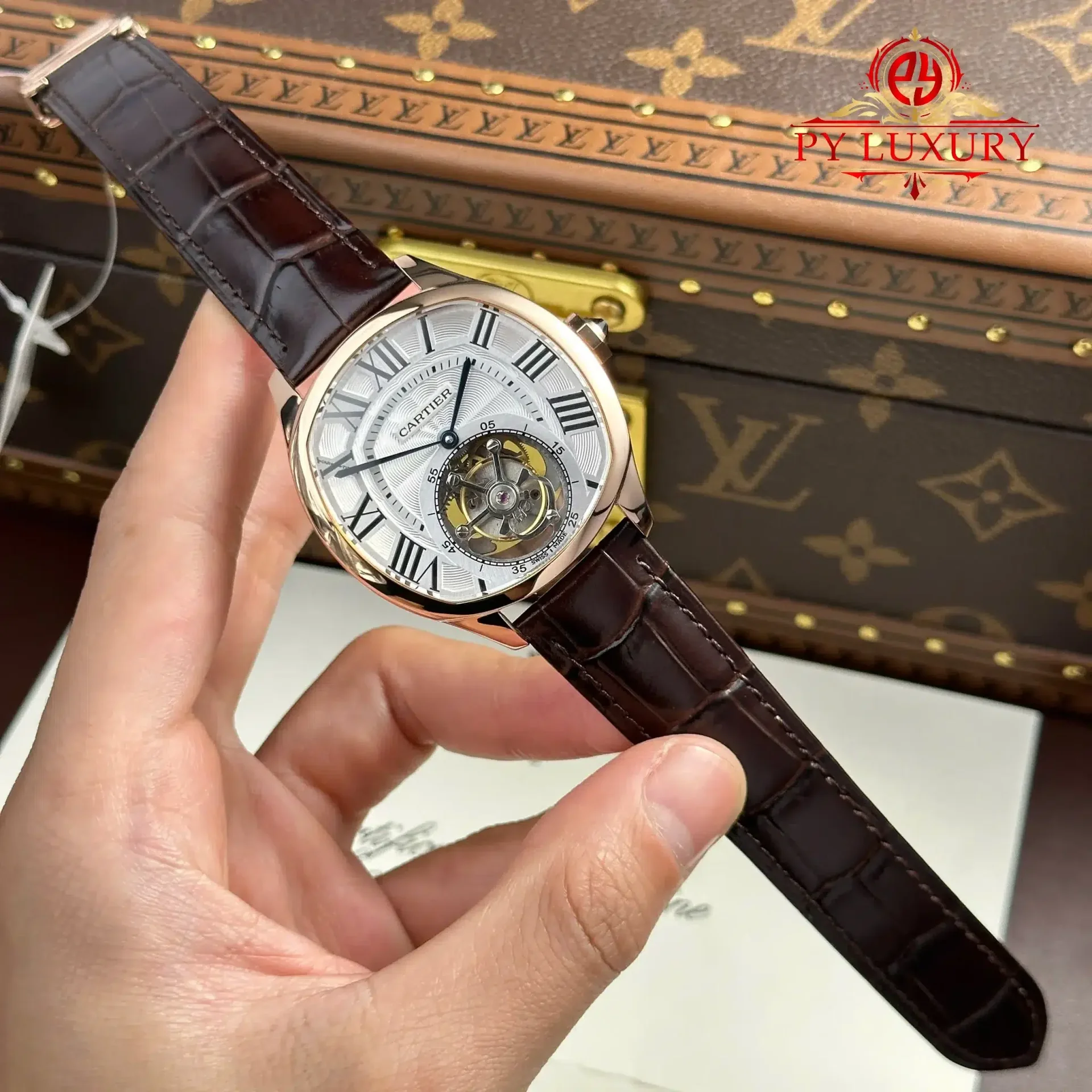 Cartier Drive De Cartier W4100013 Tourbillon Rose Gold Leather Strap Best Replica 40x41mm - 图片 2