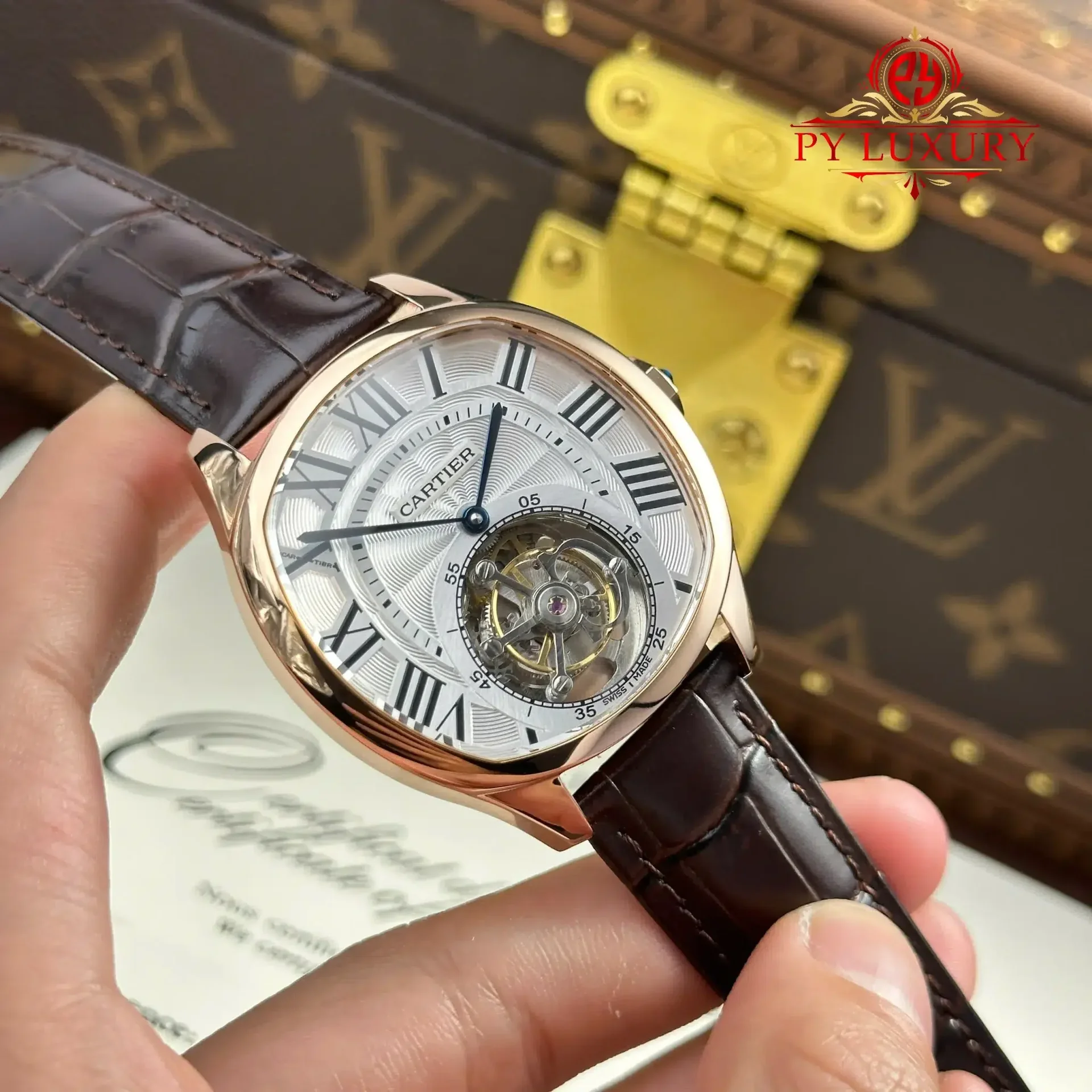 Cartier Drive De Cartier W4100013 Tourbillon Rose Gold Leather Strap Best Replica 40x41mm - 图片 4