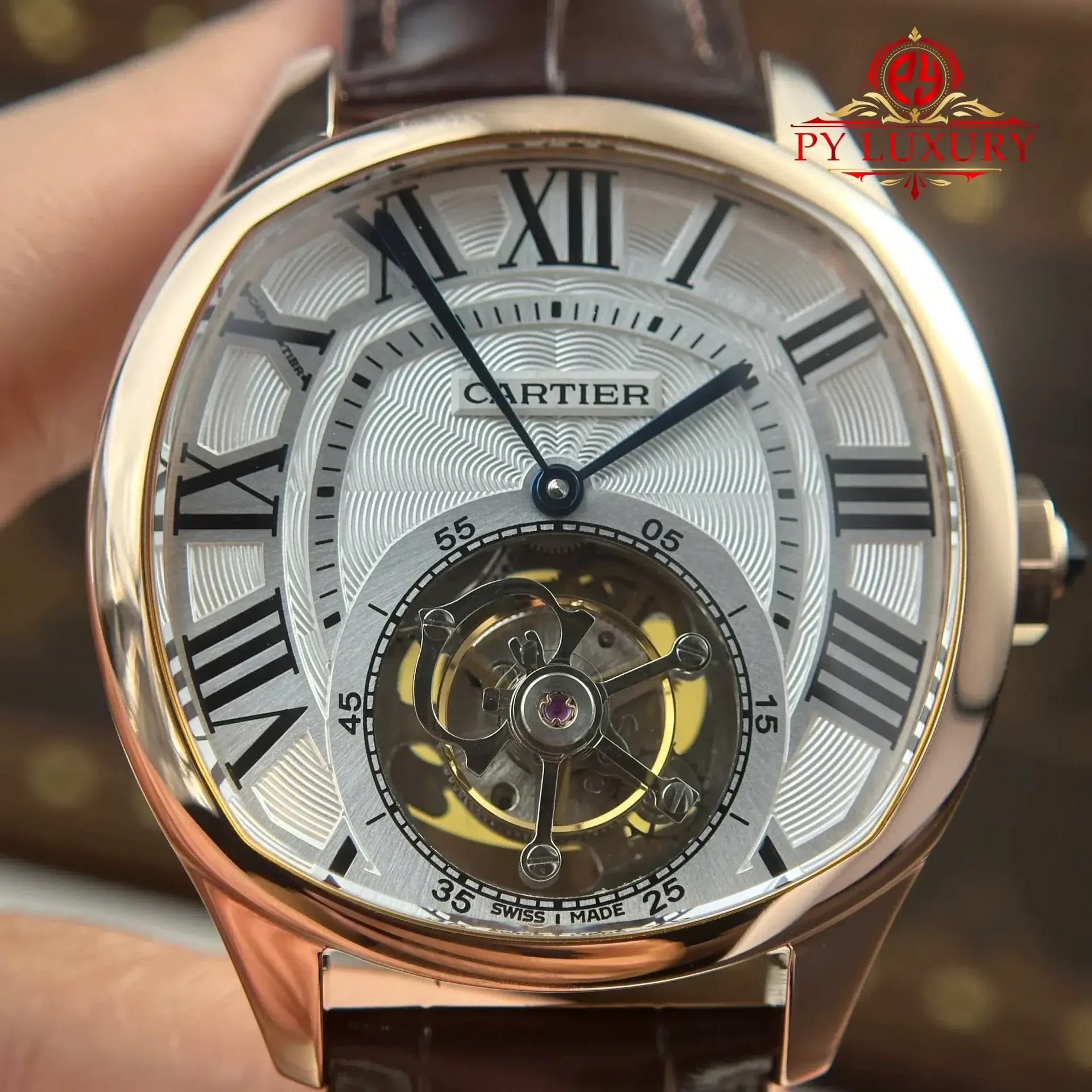 Cartier Drive De Cartier W4100013 Tourbillon Rose Gold Leather Strap Best Replica 40x41mm - 图片 5