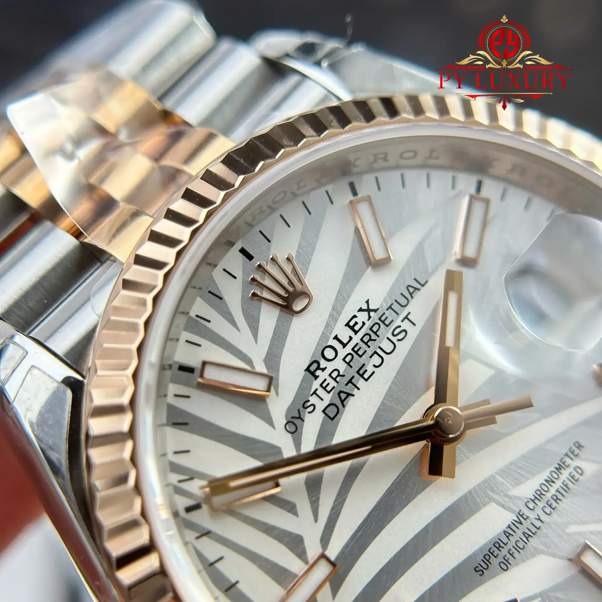 Rolex Datejust 126231 Rose Gold/Steel Silver Palm Motif Dial Luminous Hour Markers Jubilee 1:1 Best Replica 36mm - 图片 6