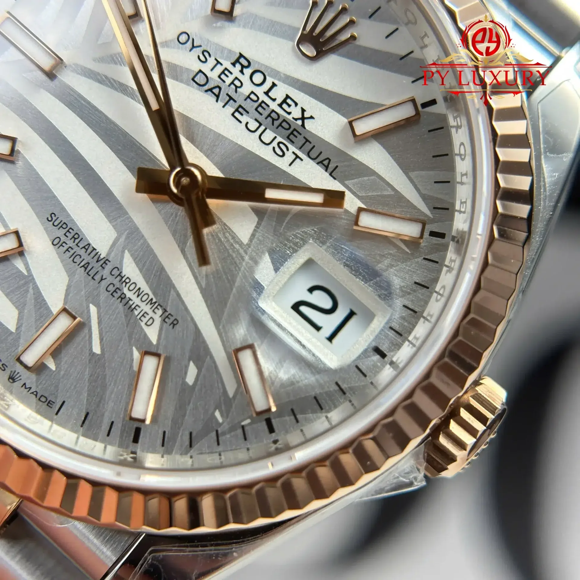 Rolex Datejust 126231 Rose Gold/Steel Silver Palm Motif Dial Luminous Hour Markers Jubilee 1:1 Best Replica 36mm - 图片 7