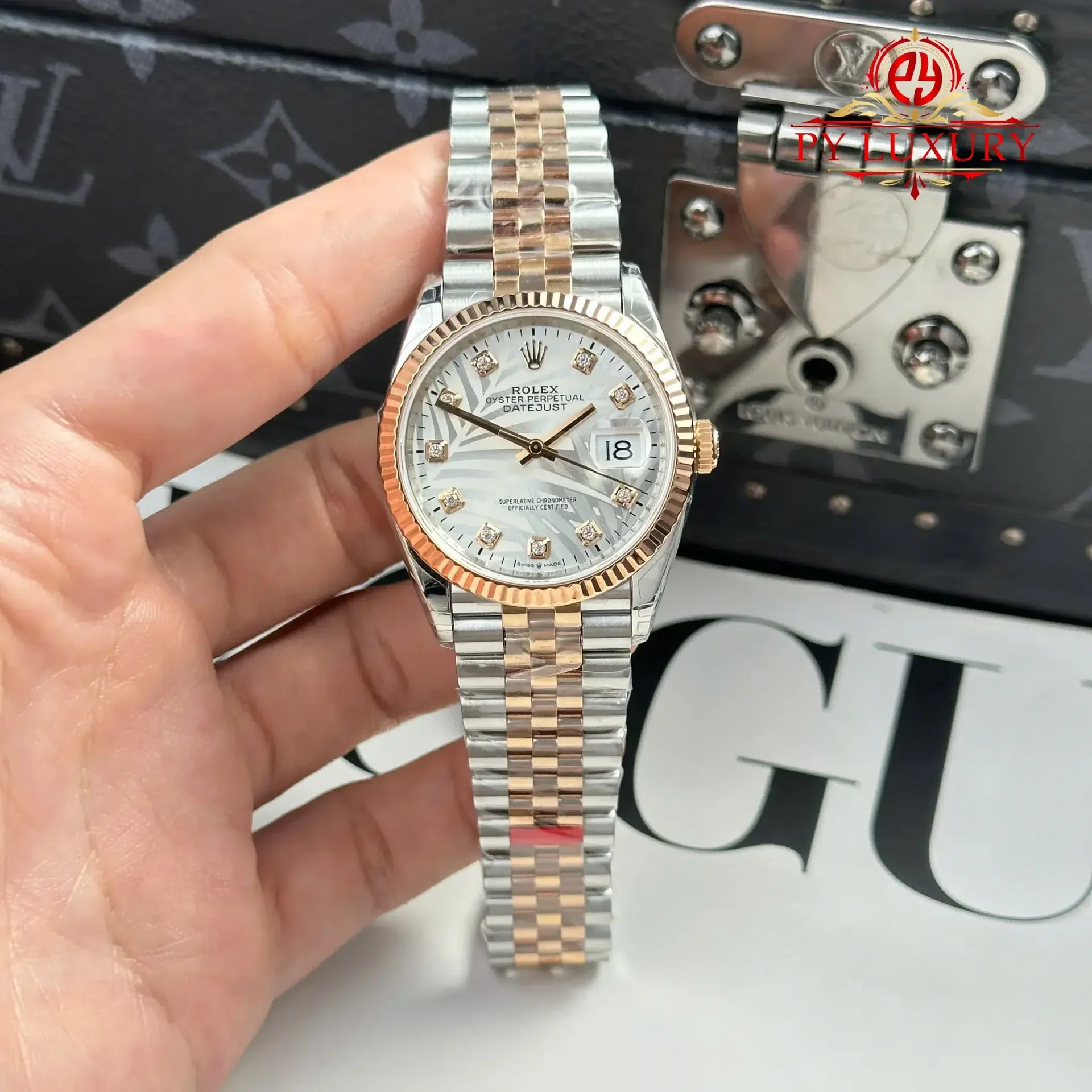 Rolex Datejust 126231 Two Tone Rose Gold Silver Palm-Motif Diamond Dial Jubilee Bracelet 1:1 Best Replica 36mm