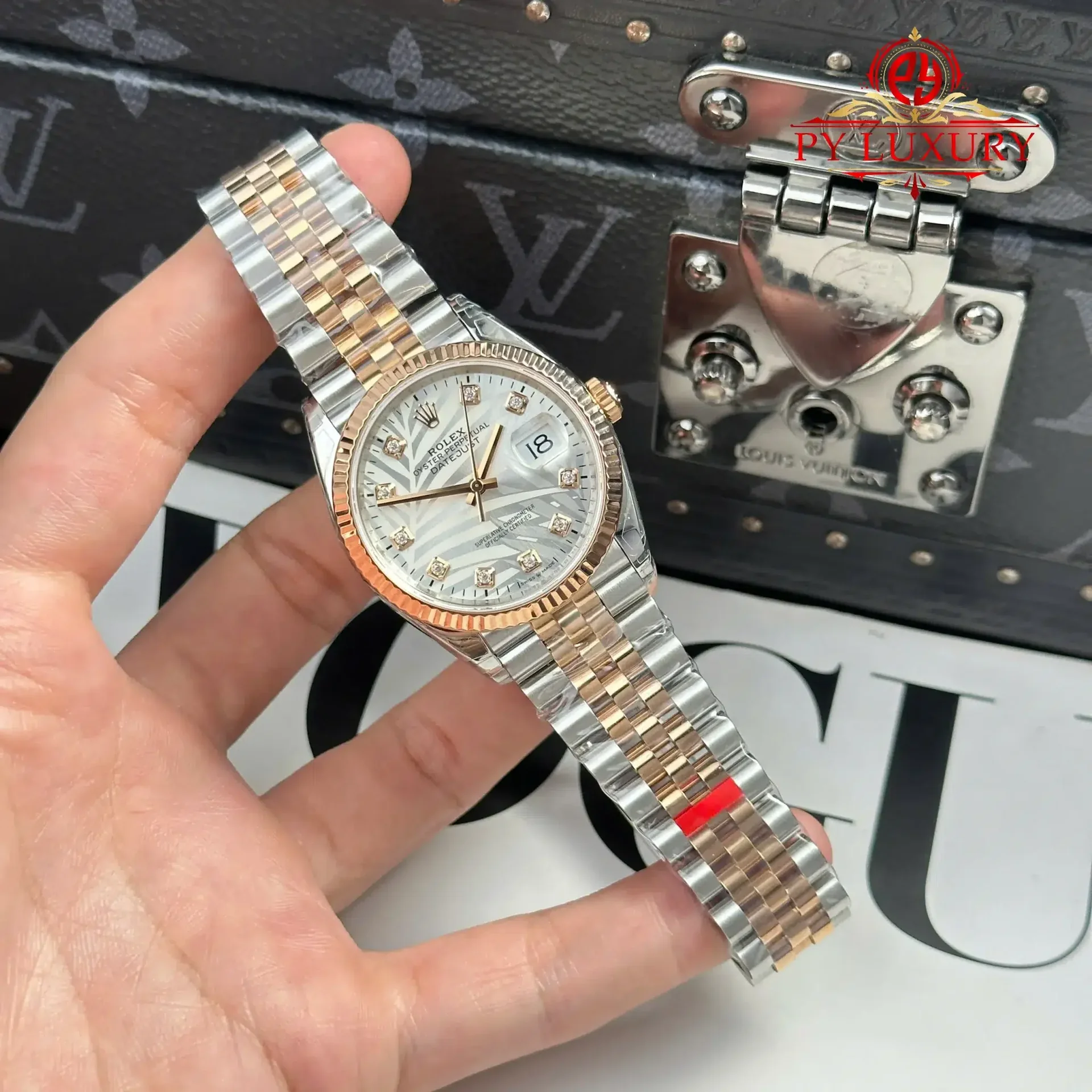 Rolex Datejust 126231 Two Tone Rose Gold Silver Palm-Motif Diamond Dial Jubilee Bracelet 1:1 Best Replica 36mm - 图片 2