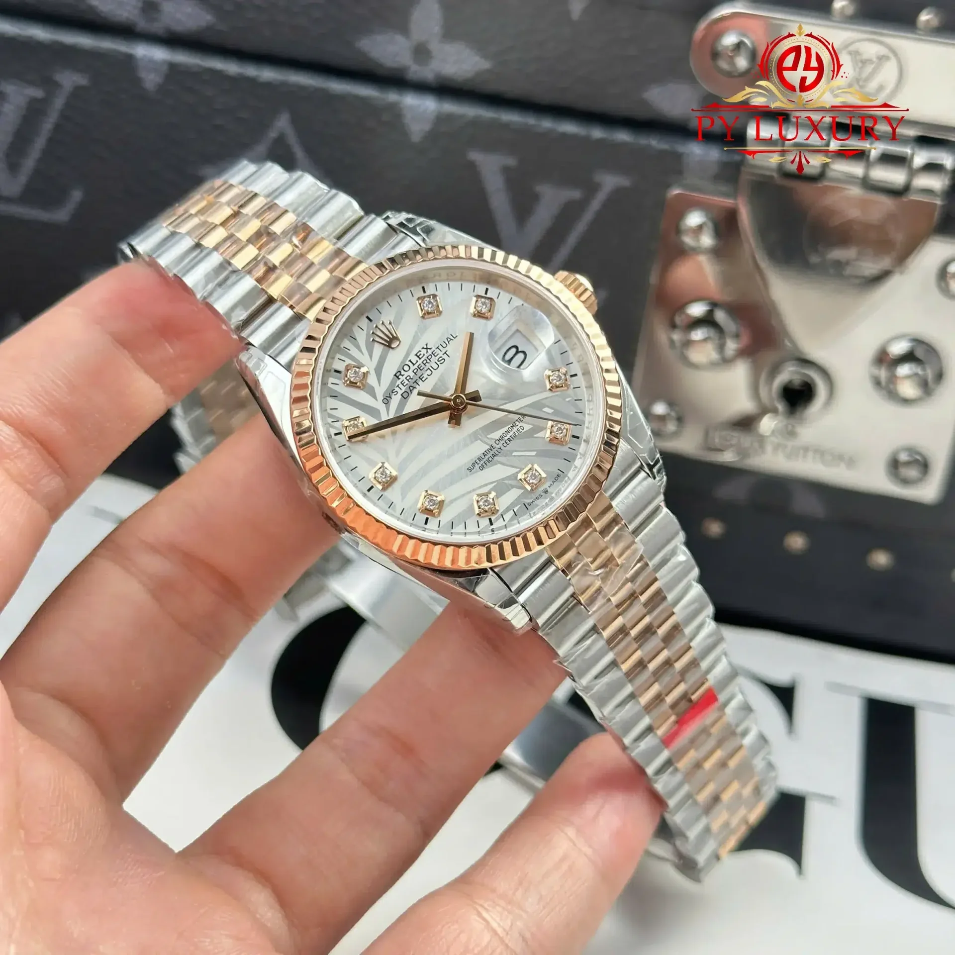 Rolex Datejust 126231 Two Tone Rose Gold Silver Palm-Motif Diamond Dial Jubilee Bracelet 1:1 Best Replica 36mm - 图片 3