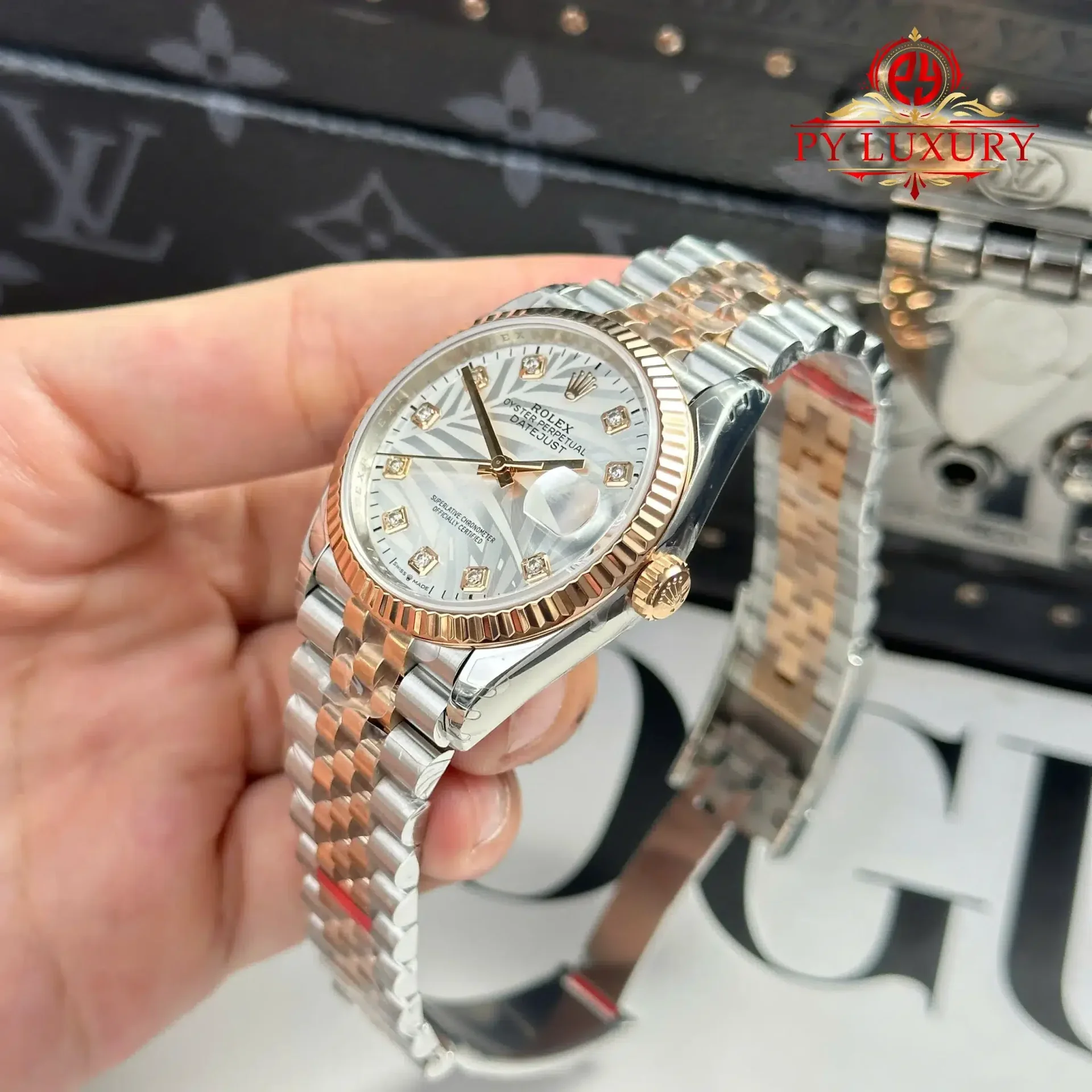 Rolex Datejust 126231 Two Tone Rose Gold Silver Palm-Motif Diamond Dial Jubilee Bracelet 1:1 Best Replica 36mm - 图片 4