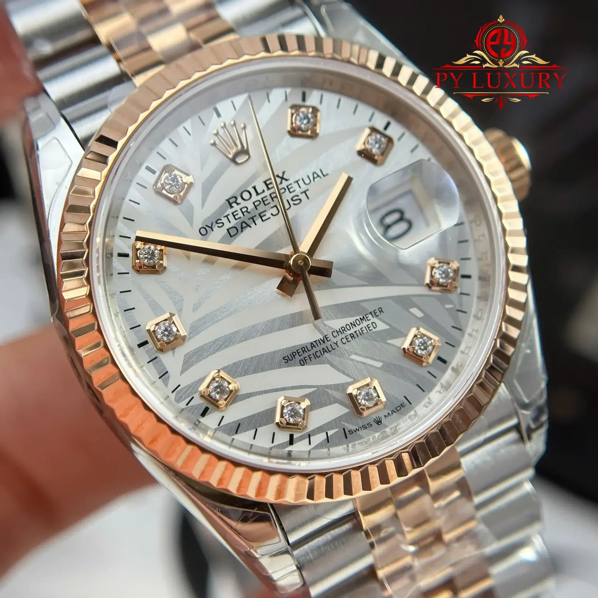 Rolex Datejust 126231 Two Tone Rose Gold Silver Palm-Motif Diamond Dial Jubilee Bracelet 1:1 Best Replica 36mm - 图片 5