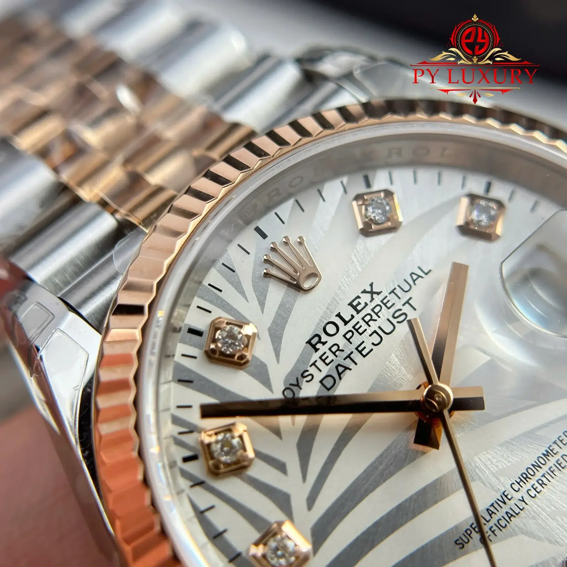 Rolex Datejust 126231 Two Tone Rose Gold Silver Palm-Motif Diamond Dial Jubilee Bracelet 1:1 Best Replica 36mm - 图片 6