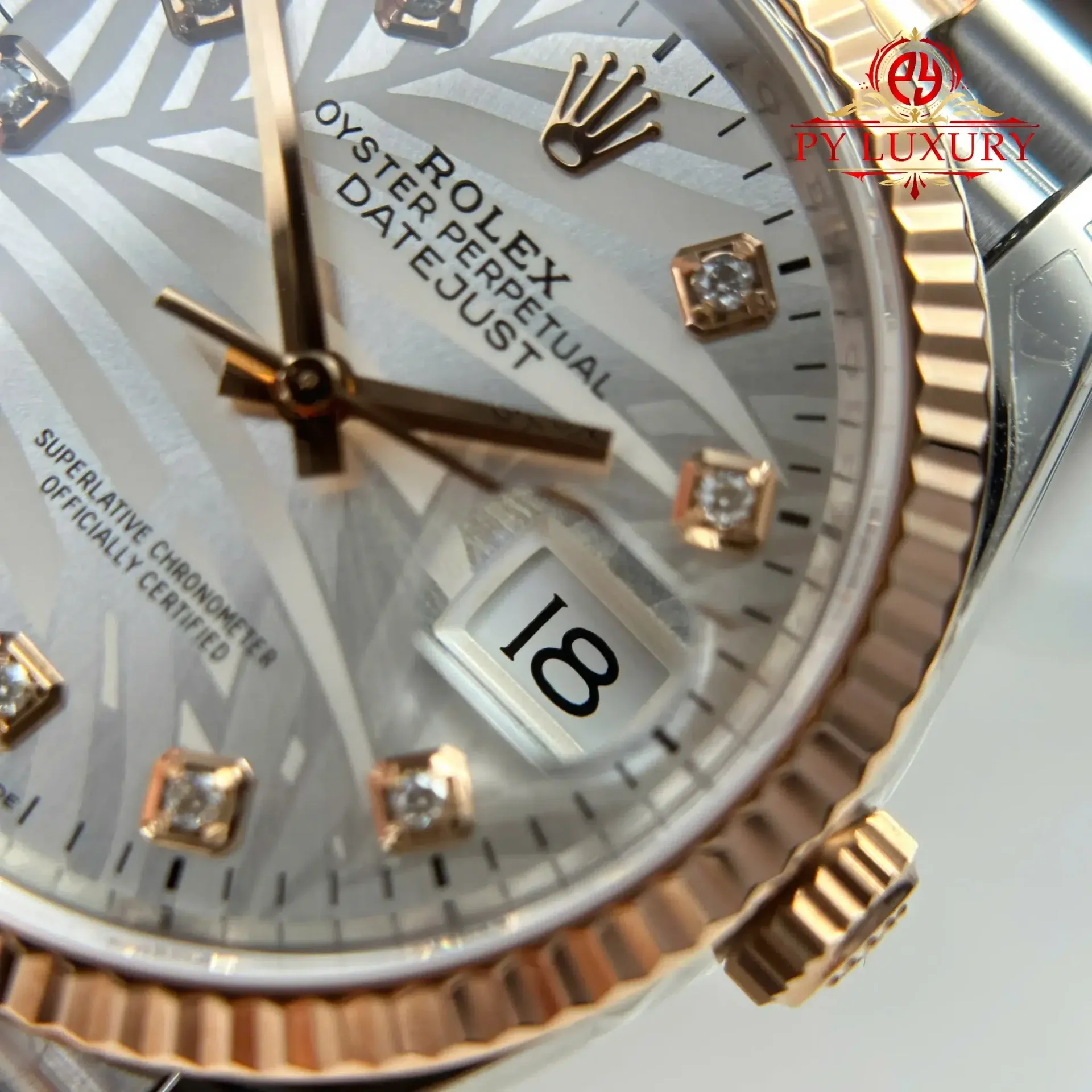 Rolex Datejust 126231 Two Tone Rose Gold Silver Palm-Motif Diamond Dial Jubilee Bracelet 1:1 Best Replica 36mm - 图片 7