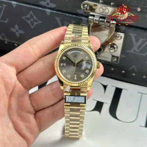 Rolex Day-Date 128238-0022 Yellow Gold Dark Grey Diamond-set Dial 158g 1:1 Best Replica QF 36mm