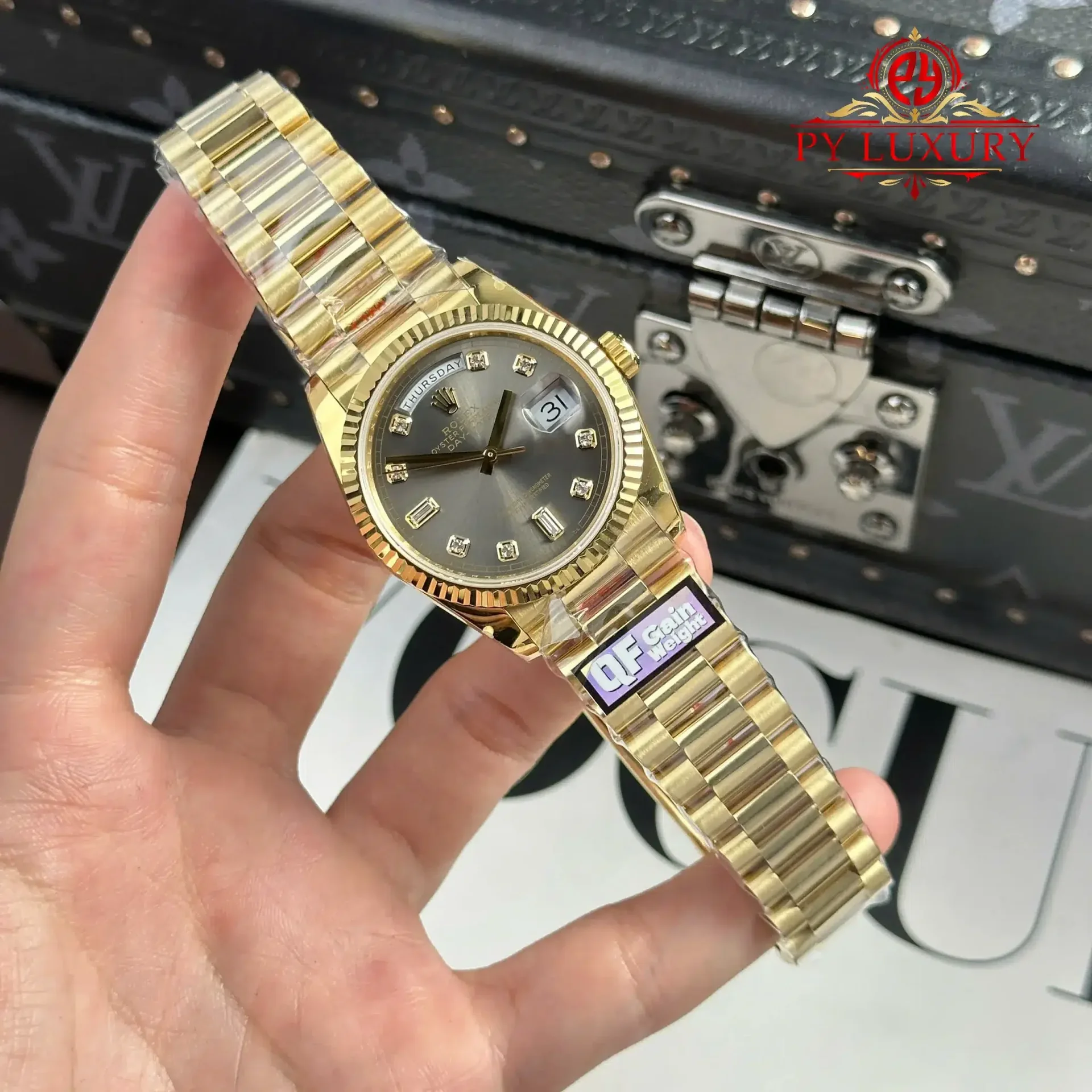 Rolex Day-Date 128238-0022 Yellow Gold Dark Grey Diamond-set Dial 158g 1:1 Best Replica QF 36mm - 图片 2