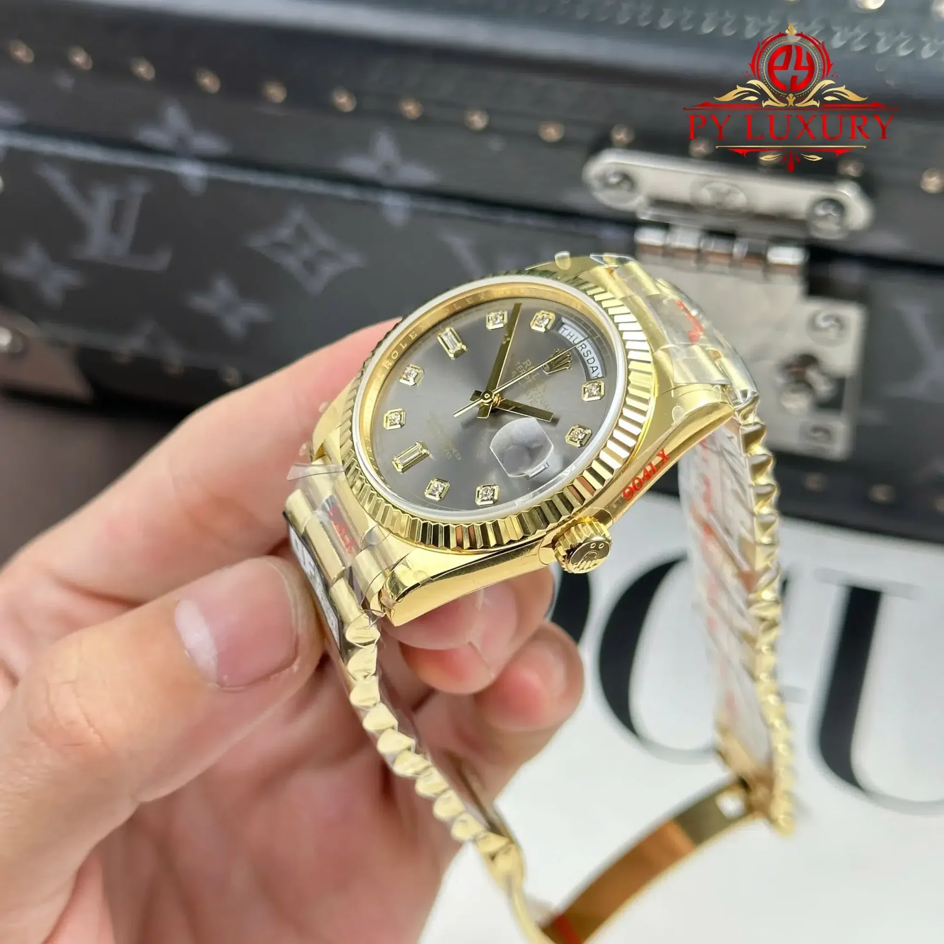 Rolex Day-Date 128238-0022 Yellow Gold Dark Grey Diamond-set Dial 158g 1:1 Best Replica QF 36mm - 图片 3
