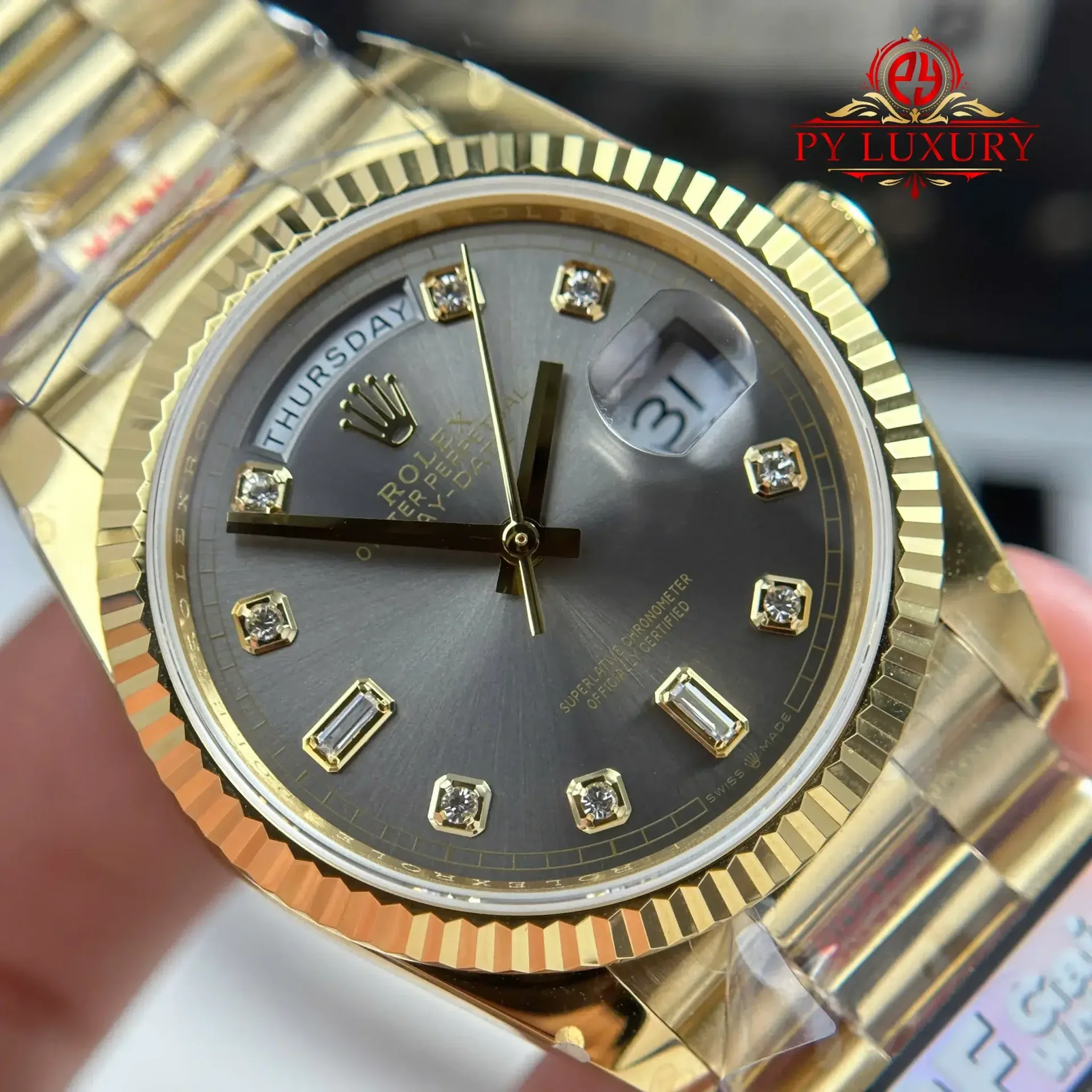 Rolex Day-Date 128238-0022 Yellow Gold Dark Grey Diamond-set Dial 158g 1:1 Best Replica QF 36mm - 图片 5