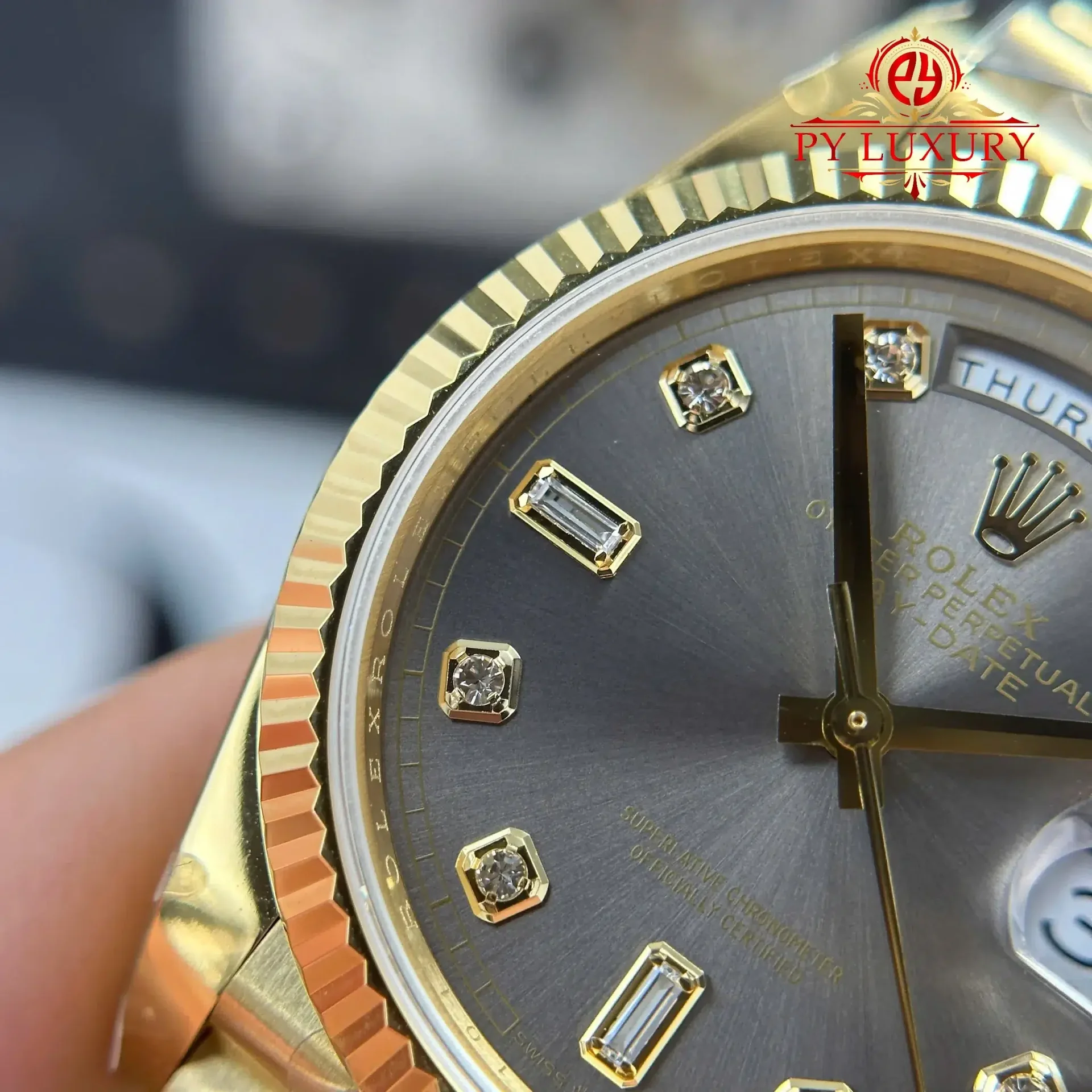 Rolex Day-Date 128238-0022 Yellow Gold Dark Grey Diamond-set Dial 158g 1:1 Best Replica QF 36mm - 图片 6