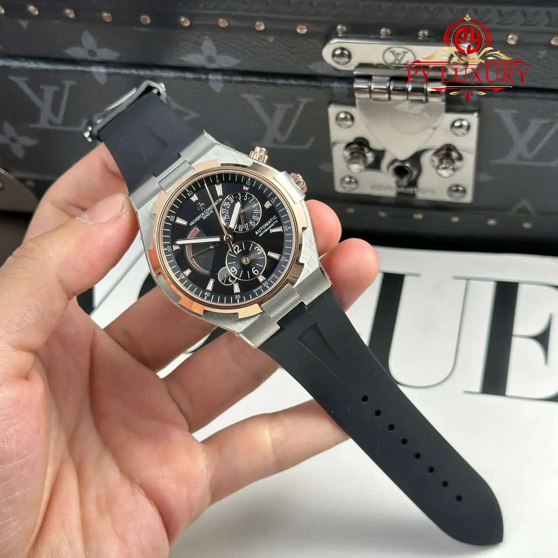 Vacheron Constantin Overseas Dual Time 47450/000M-9644 Two Tone Rose Gold Grey Dial Rubber Band Best Replica 42mm - 图片 2