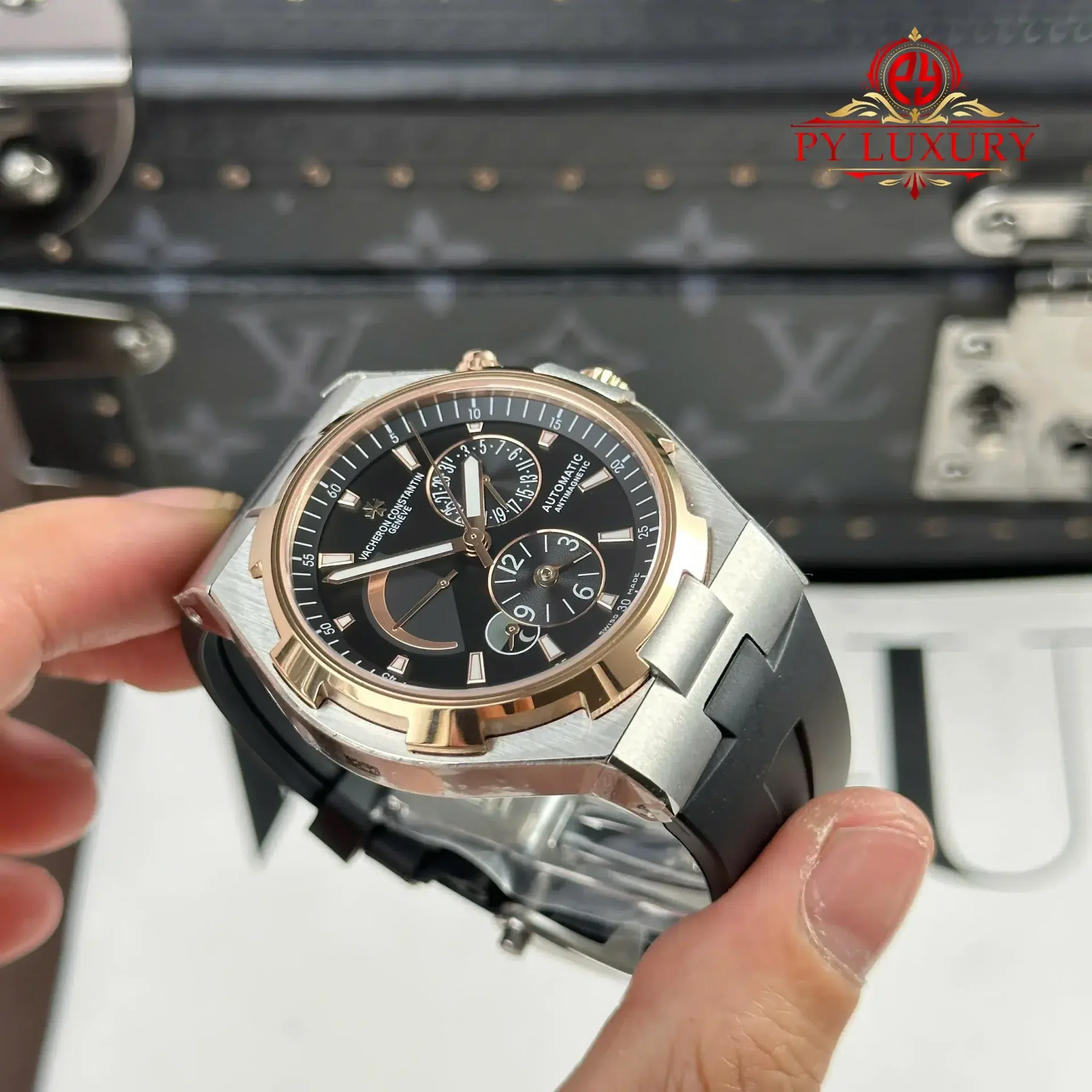 Vacheron Constantin Overseas Dual Time 47450/000M-9644 Two Tone Rose Gold Grey Dial Rubber Band Best Replica 42mm - 图片 4