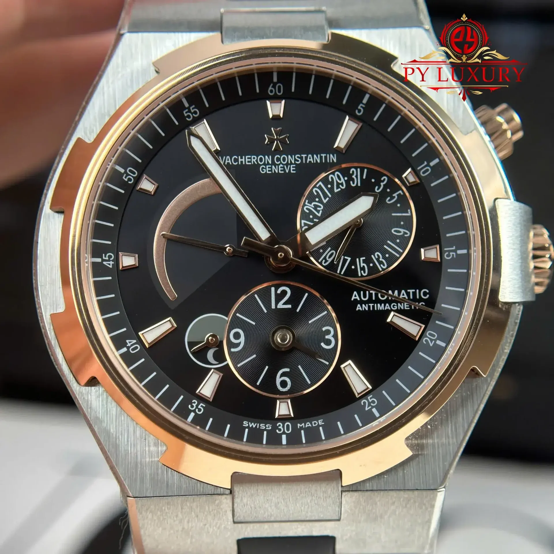 Vacheron Constantin Overseas Dual Time 47450/000M-9644 Two Tone Rose Gold Grey Dial Rubber Band Best Replica 42mm - 图片 5