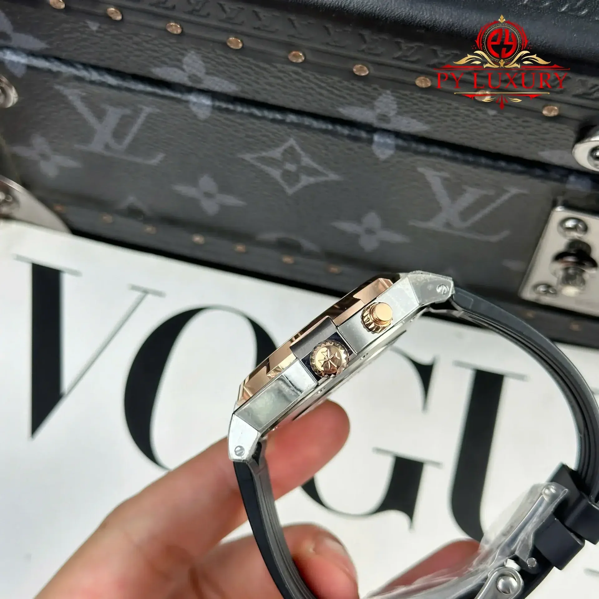 Vacheron Constantin Overseas Dual Time 47450/000M-9644 Two Tone Rose Gold Grey Dial Rubber Band Best Replica 42mm - 图片 8