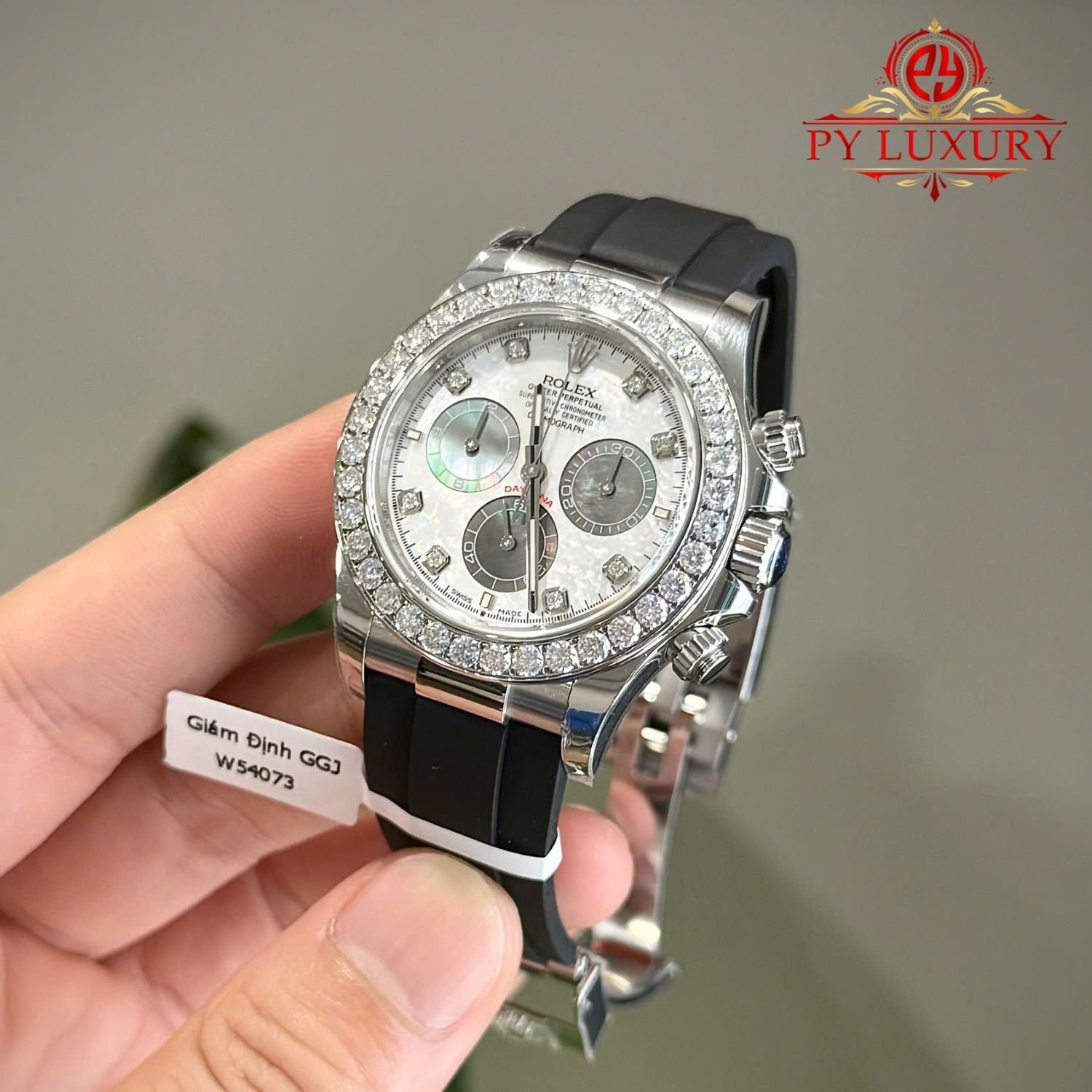 Rolex Daytona 126589RBR-0001 Custom White & Black MOP Dial Moisssanite Bezel Oysterflex 1:1 Best Replica 40mm - 图片 4